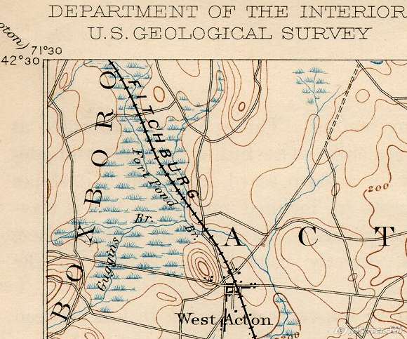 Historical Topo Map of Acton, Massachusetts, as surveyed in 1886