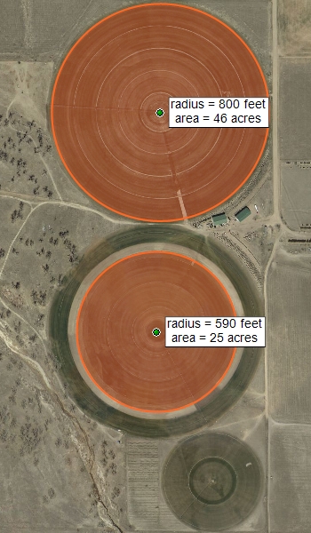 Calculating the acreage covered by a central-pivot irrigator near Denver, Colorado