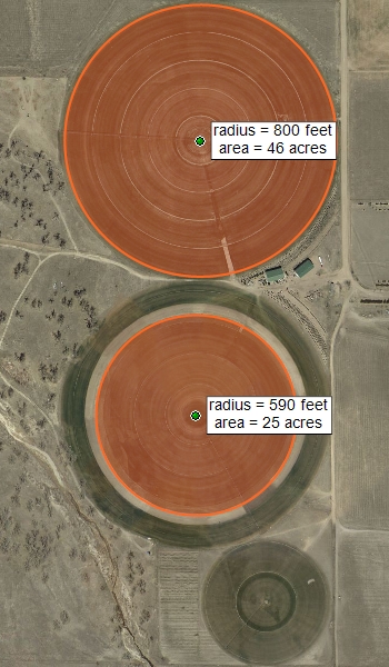 Calculating the acreage covered by a central-pivot irrigator near Denver, Colorado