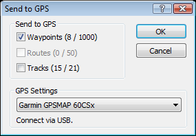 Sending waypoints and tracks to a Garmin GPSMAP 60CSx with ExpertGPS map software