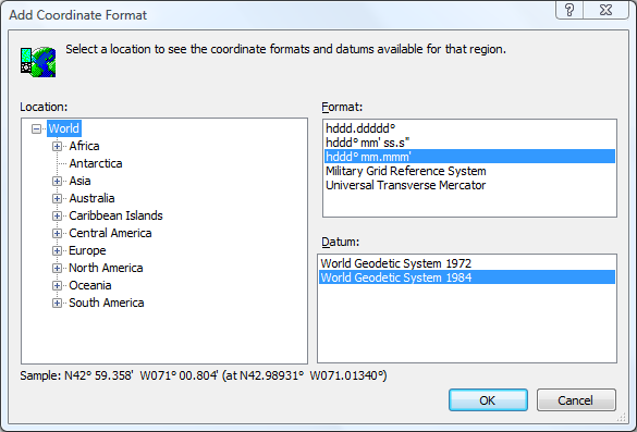 Selecting GPS coordiante formats in ExpertGPS