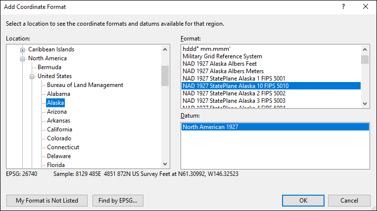 Adding a coordinate format in ExpertGPS