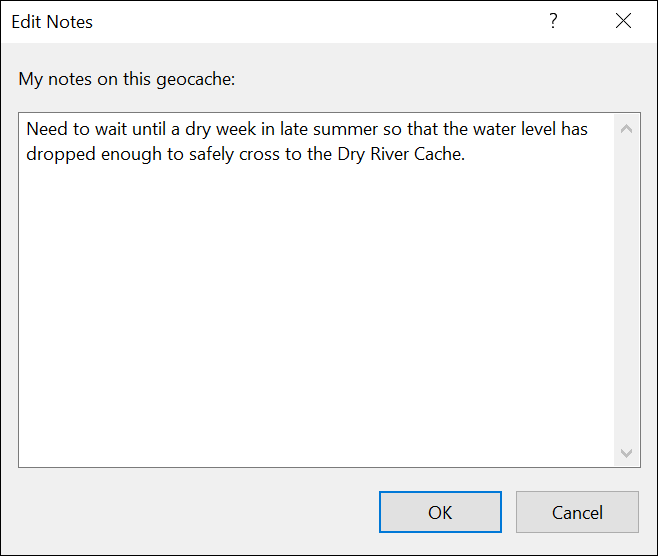 Edit Geocache Notes