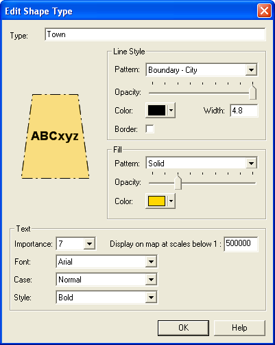 Edit Shape Type dialog in ExpertGPS