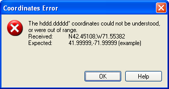 Coordinates Error: Invalid coordinate string