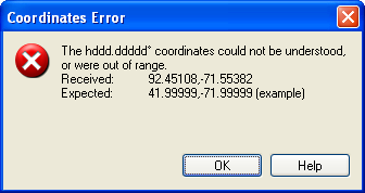 Coordinates Error: Invalid coordinate string