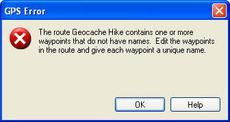 GPS Error: Empty waypoint name