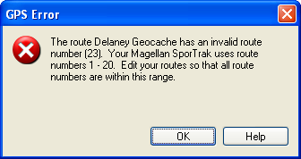 GPS Error: Invalid route number