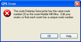 GPS Error: Route numbers not unique