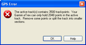 GPS Error: Too many trackpoints in active track