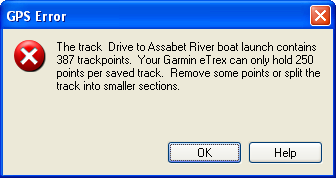 GPS Error: Too many trackpoints in saved track