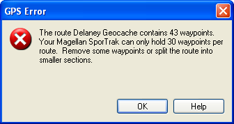 GPS Error: Too many waypoints in route
