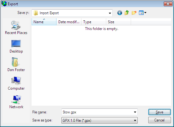 Export to GPX 1.0 dialog