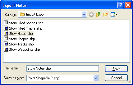 Export Notes to Shapefile dialog