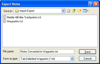 Export Notes to Tab-Delimited Text dialog