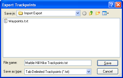 Export Trackpoints dialog