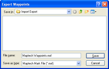 Export Waypoints to Maptech dialog