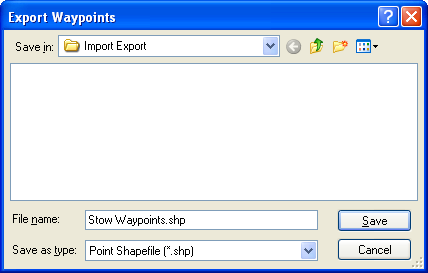 Export Waypoints to Shapefile dialog