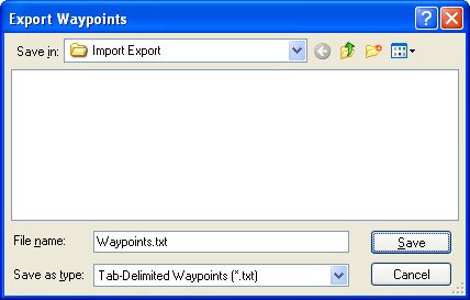 Export Waypoints to Tab-Delimited Text dialog