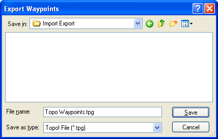 Export Waypoints to Topo! dialog