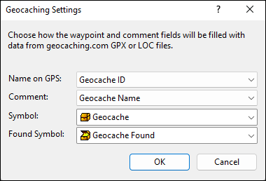Geocaching Settings Dialog