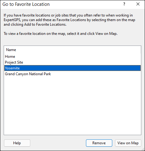 Go to Favorite Location dialog