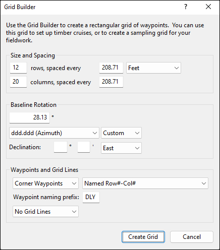 Grid Builder dialog in ExpertGPS Pro