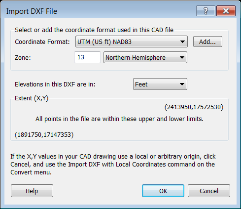 Import DXF File dialog