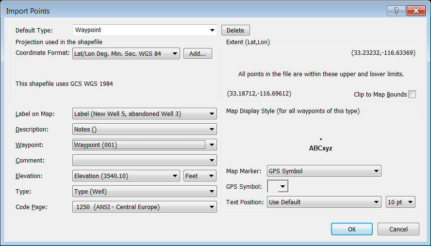 Import Points dialog