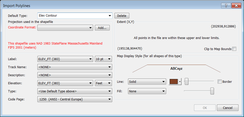 Import Polylines dialog