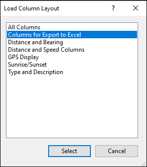 Load Column Layout Dialog