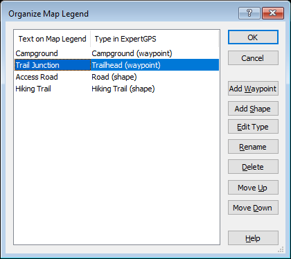 Organize Map Legend dialog