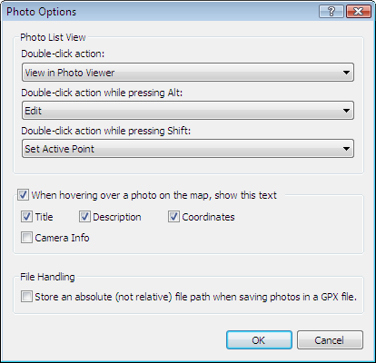 Photo Options dialog