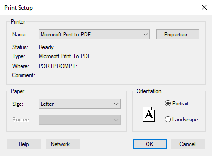 Print Setup Dialog