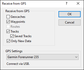 Receive from GPS dialog