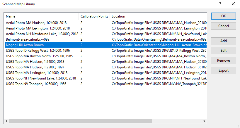 Scanned Map Library dialog