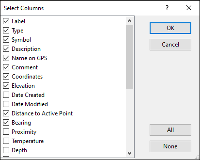 Select Columns Dialog