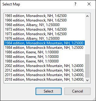 Select Map dialog