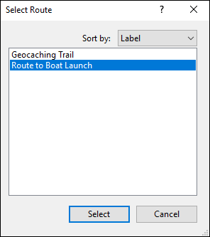 Select Route dialog