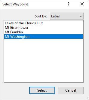 Select Waypoint dialog