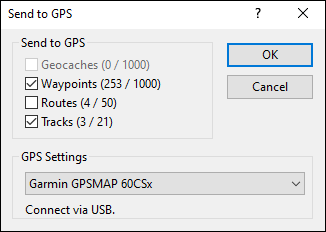 Send to GPS dialog