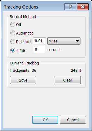 Tracking Options dialog