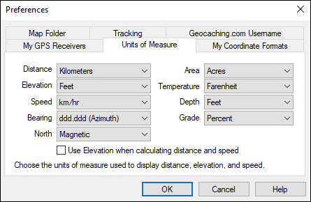 Units of Measure dialog