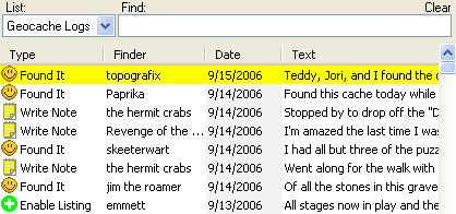 Geocache Log List