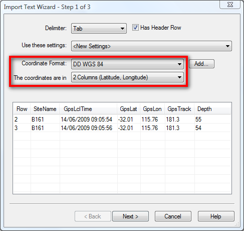 Selecting the coordinate format and datum