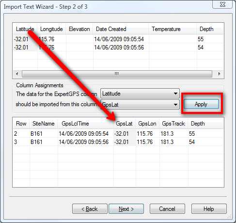 Match up the data columns and click Apply