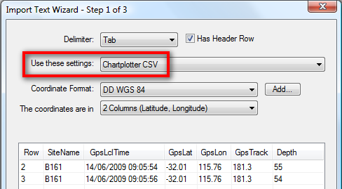 Saved CSV settings