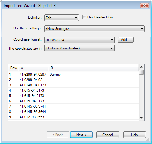 Importing GPS track data from MS Excel