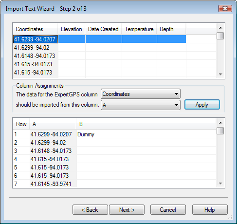 Making a map of GPS data from MS Excel