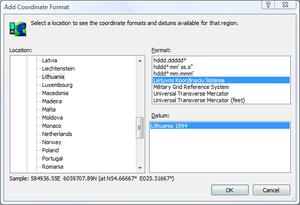 Adding Lithuania's LKS94 coordinate system to ExpertGPS map software